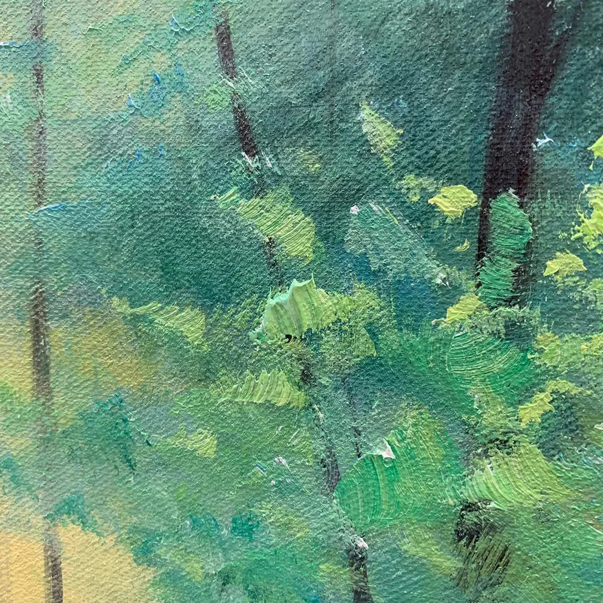 EMERALD FOREST PATH: Vertical Forest Painting, Green Woodland Scene, Nature Wall Art, Living Room | rectangular format, hand-painted canvas edge