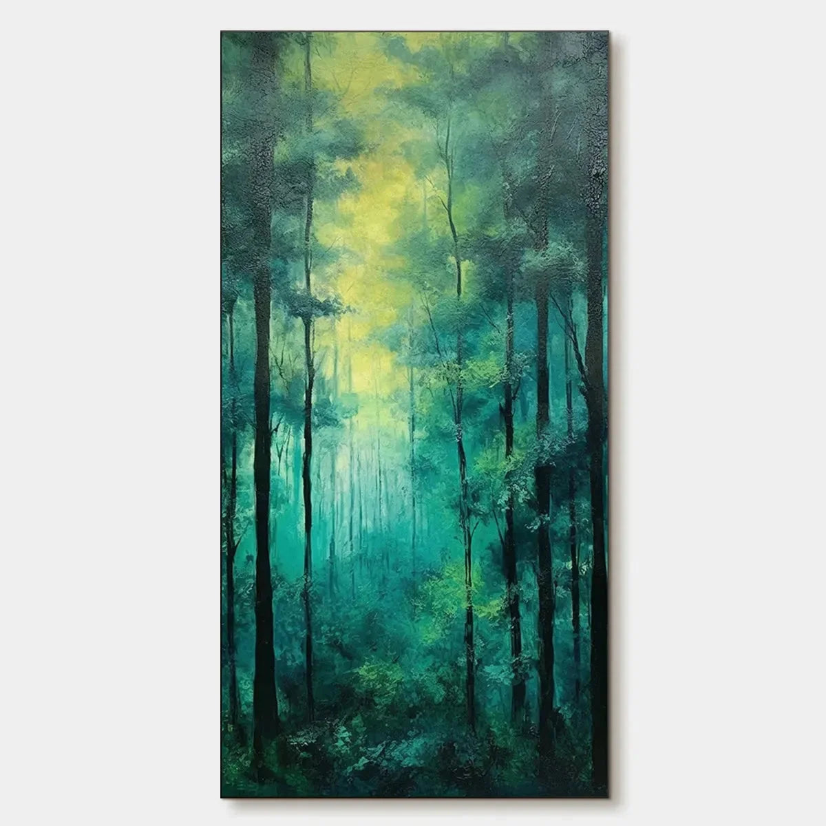 EMERALD FOREST PATH: Vertical Forest Painting, Green Woodland Scene, Nature Wall Art, Living Room | hanging in EMERALD FOREST PATH: Vertical Forest Painting, Green Woodland Scene, Nature Wall Art, ...