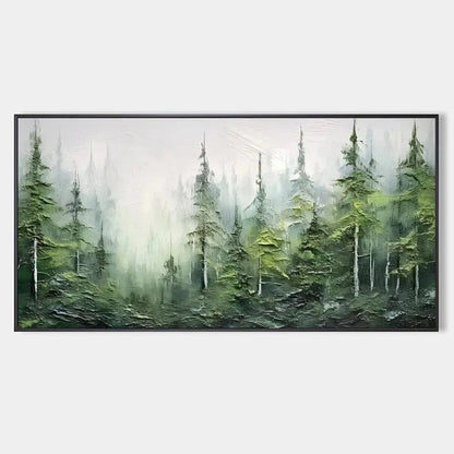 EMERALD FOREST: Textured Atmospheric Forest Landscape Painting | hanging in EMERALD FOREST: Textured Atmospheric Forest Landscape Painting featuring layered textured brushwork in refined tones; lan...