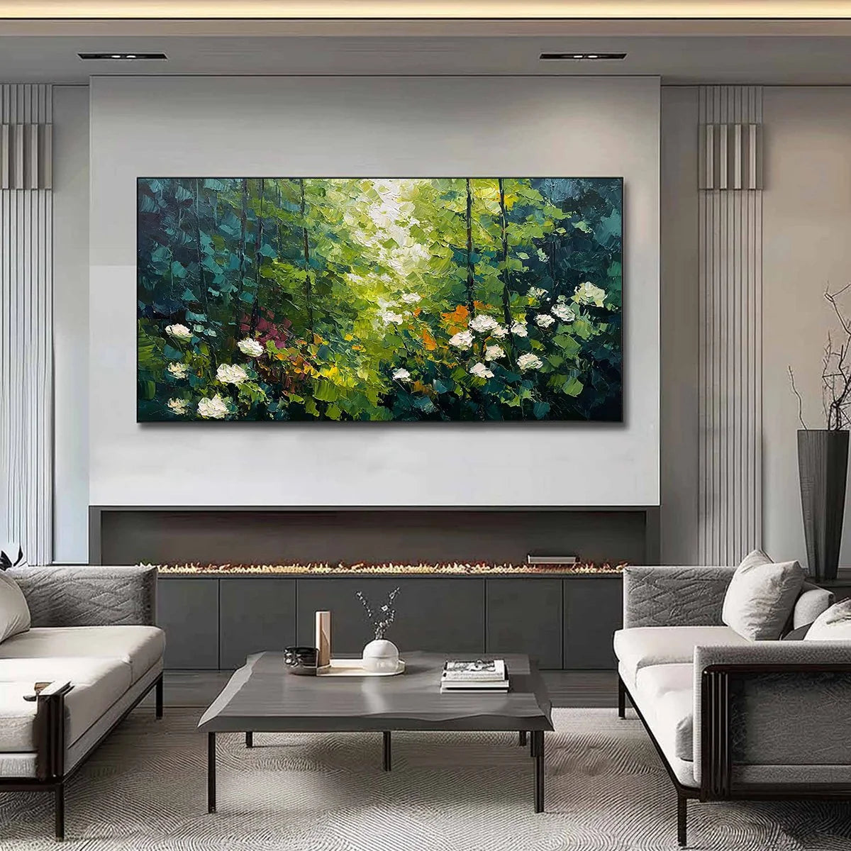 EMERALD GLADE: Textured Palette Knife Forest Landscape Painting | Landscape closeup, raised brushwork detail