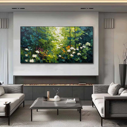 EMERALD GLADE: Textured Palette Knife Forest Landscape Painting | Landscape closeup, raised brushwork detail