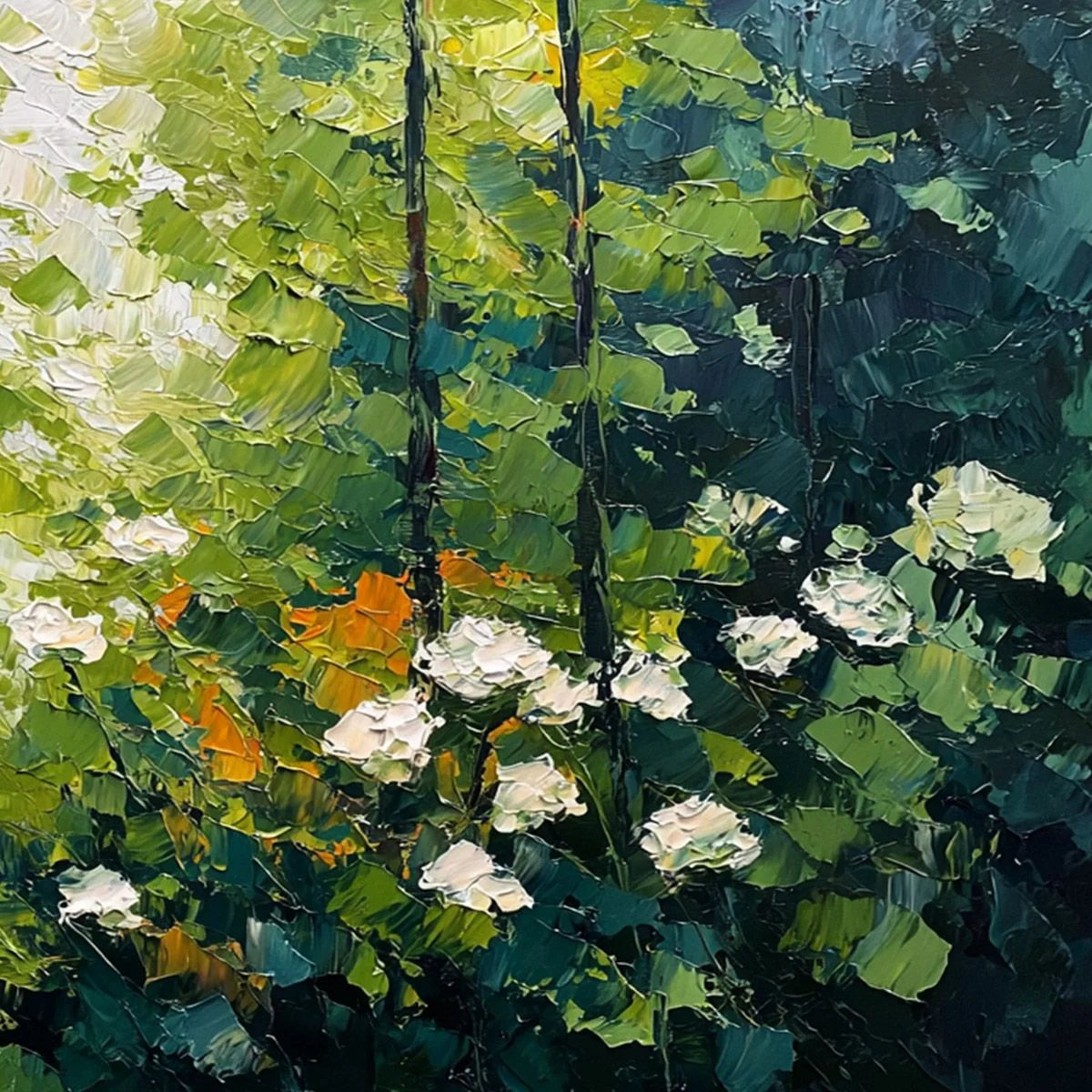 EMERALD GLADE: Textured Palette Knife Forest Landscape Painting | rolled canvas, ready for custom framing