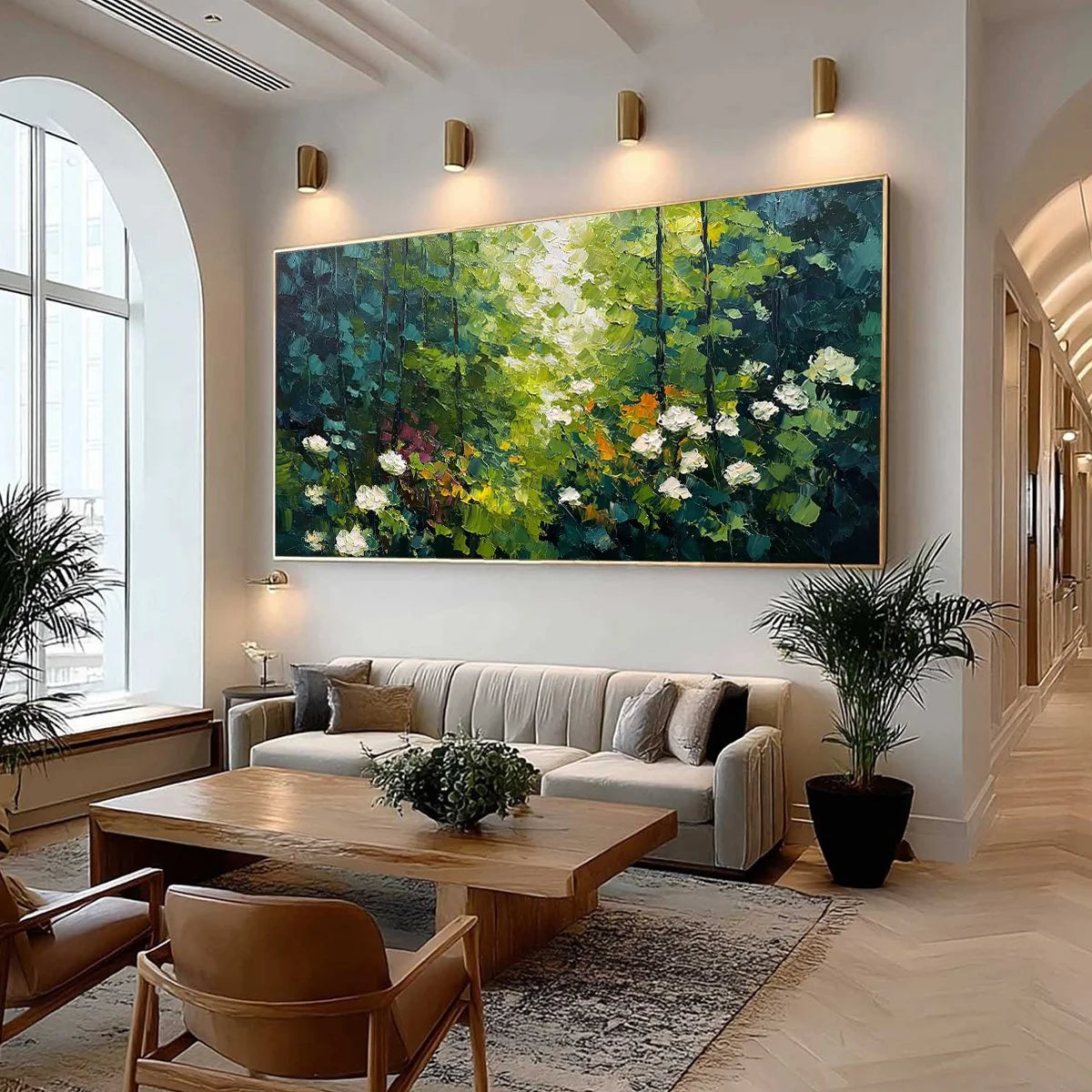 EMERALD GLADE: Textured Palette Knife Forest Landscape Painting | Landscape mood, soft natural light studio shot