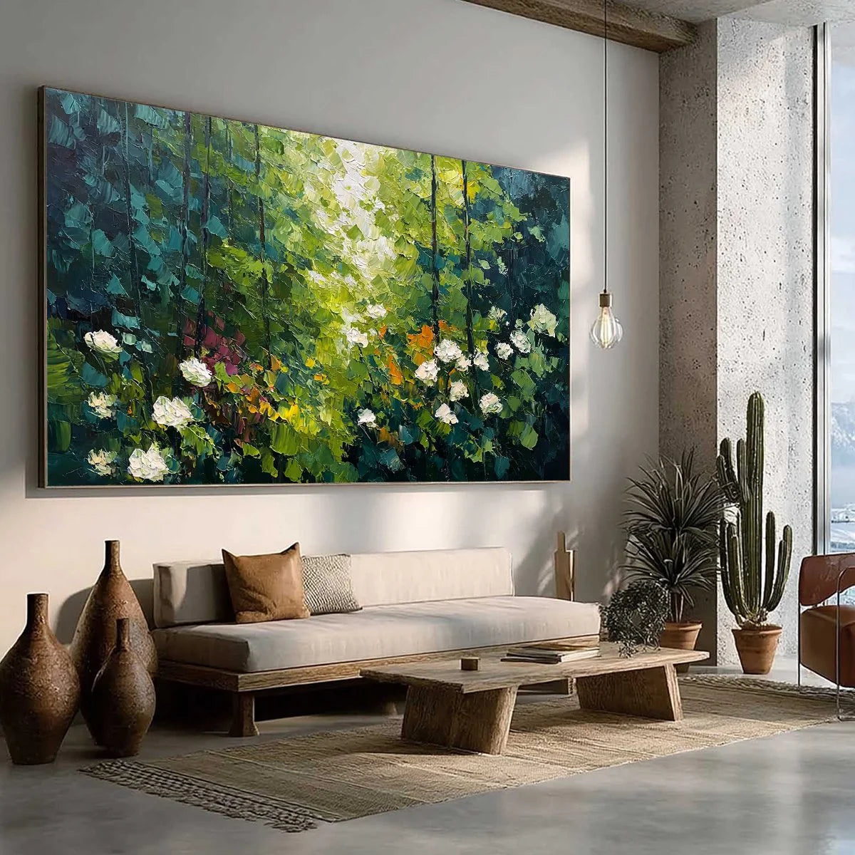 EMERALD GLADE: Textured Palette Knife Forest Landscape Painting | green palette, original Hand-painted on premium stretched canvas using artist-grade oils; rich layered surface combines smooth grad...