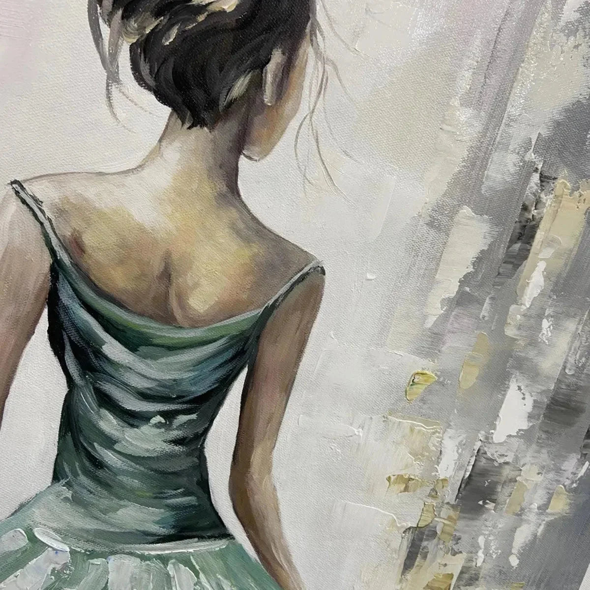 EMERALD GRACE: Elegant Woman in Green Dress, Vertical Canvas, Figurative Wall Art | rolled canvas, ready for custom framing