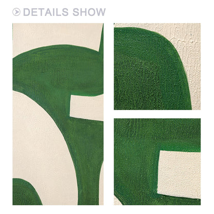 Emerald Green Abstract Painting: Beige Geometric Canvas Wall Art #3