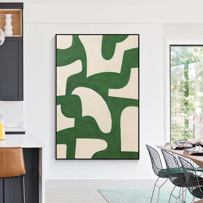 Emerald Green Abstract Painting: Beige Geometric Canvas Wall Art #6