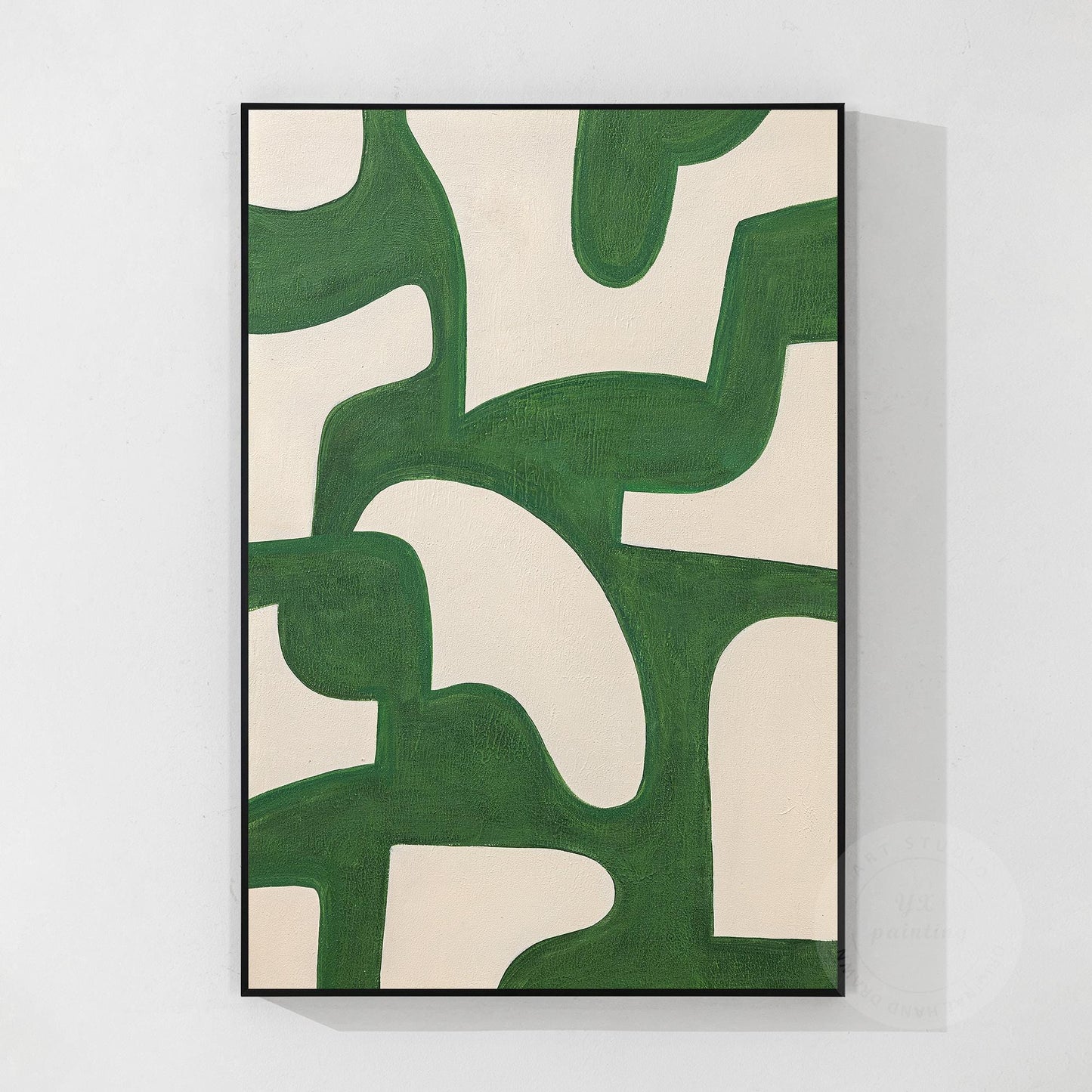 Emerald Green Abstract Painting: Beige Geometric Canvas Wall Art #8