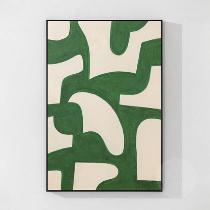 Emerald Green Abstract Painting: Beige Geometric Canvas Wall Art #8