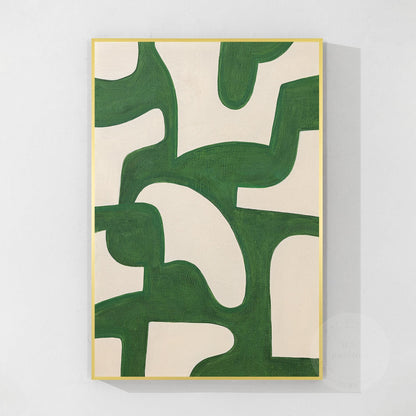 Emerald Green Abstract Painting: Beige Geometric Canvas Wall Art #9