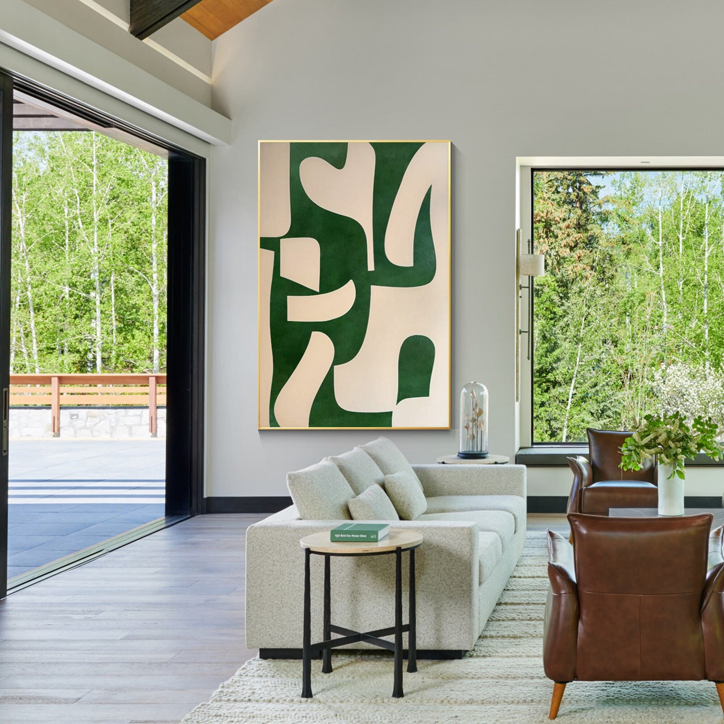 Emerald Green Abstract Painting: Minimalist Organic Textured Wall Decor #3