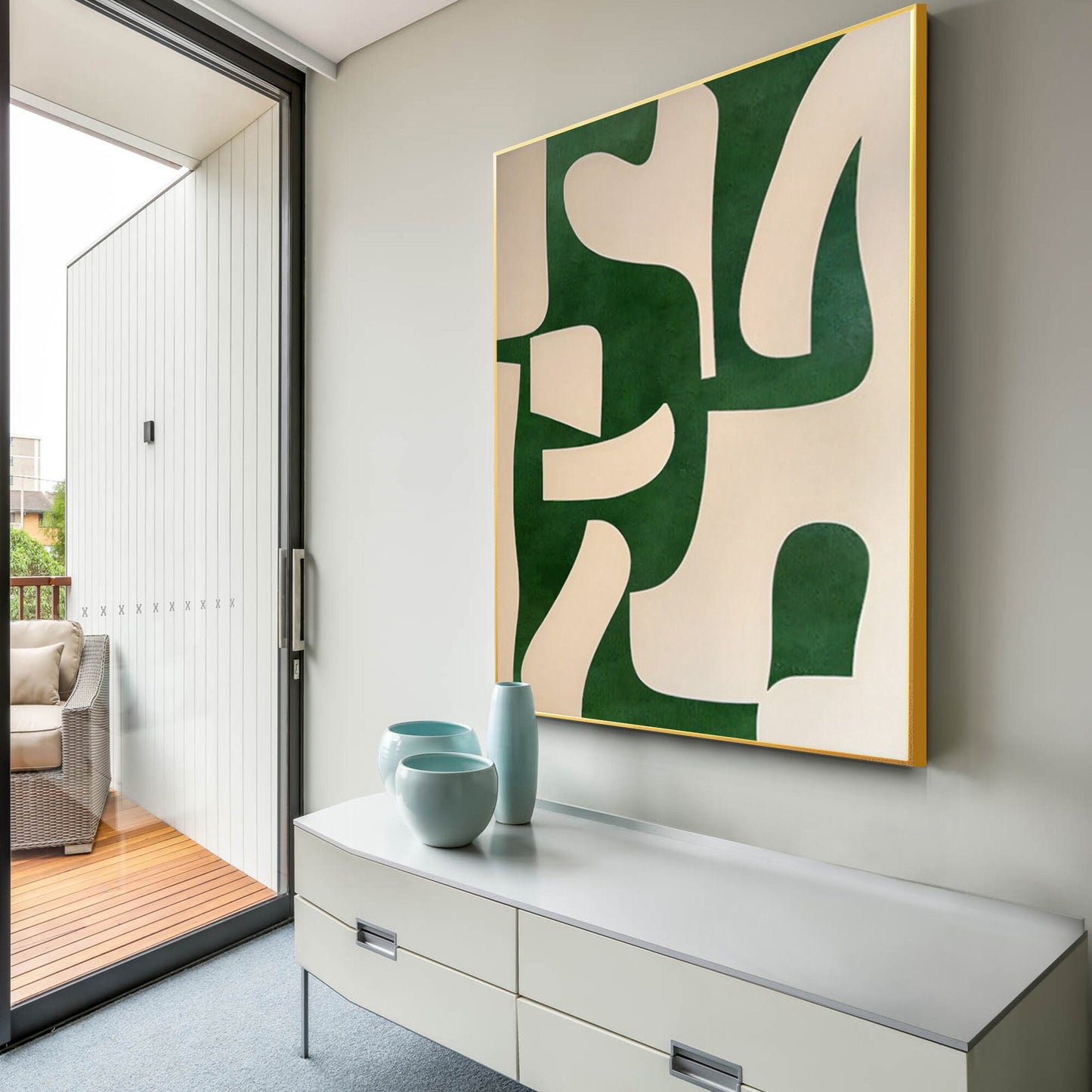 Emerald Green Abstract Painting: Minimalist Organic Textured Wall Decor #5
