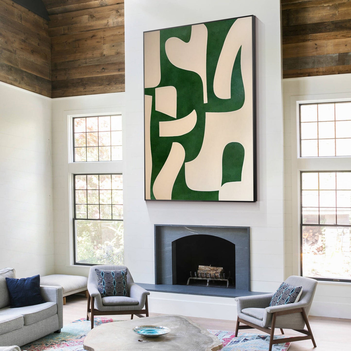 Emerald Green Abstract Painting: Minimalist Organic Textured Wall Decor #6