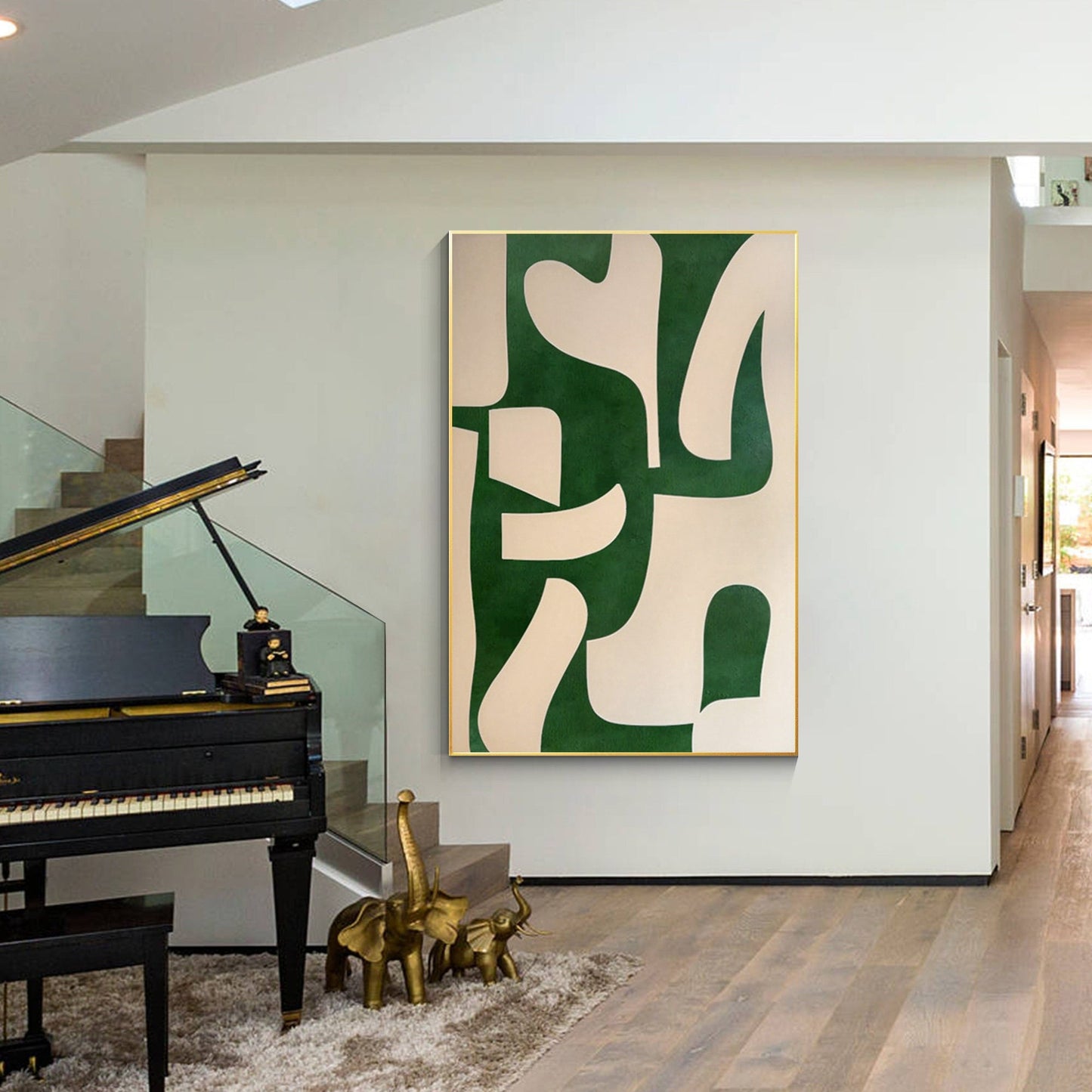 Emerald Green Abstract Painting: Minimalist Organic Textured Wall Decor #1