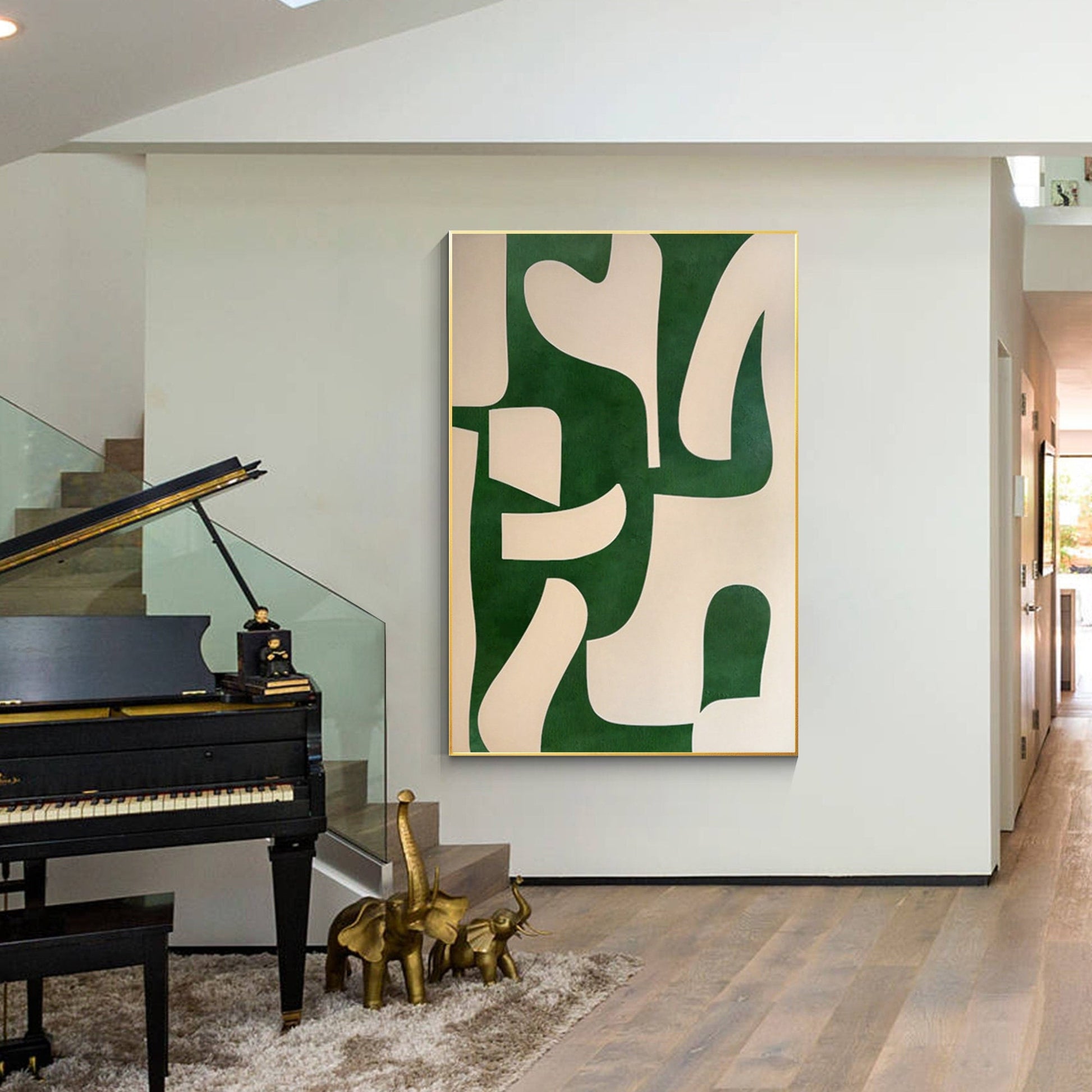 Emerald Green Abstract Painting: Minimalist Organic Textured Wall Decor #1