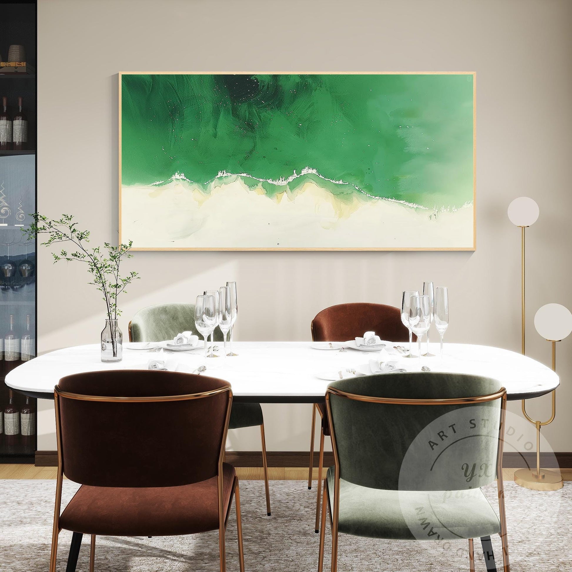 Emerald Green Abstract Wave Painting, Modern Acrylic Canvas Art #2