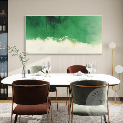 Emerald Green Abstract Wave Painting, Modern Acrylic Canvas Art #2