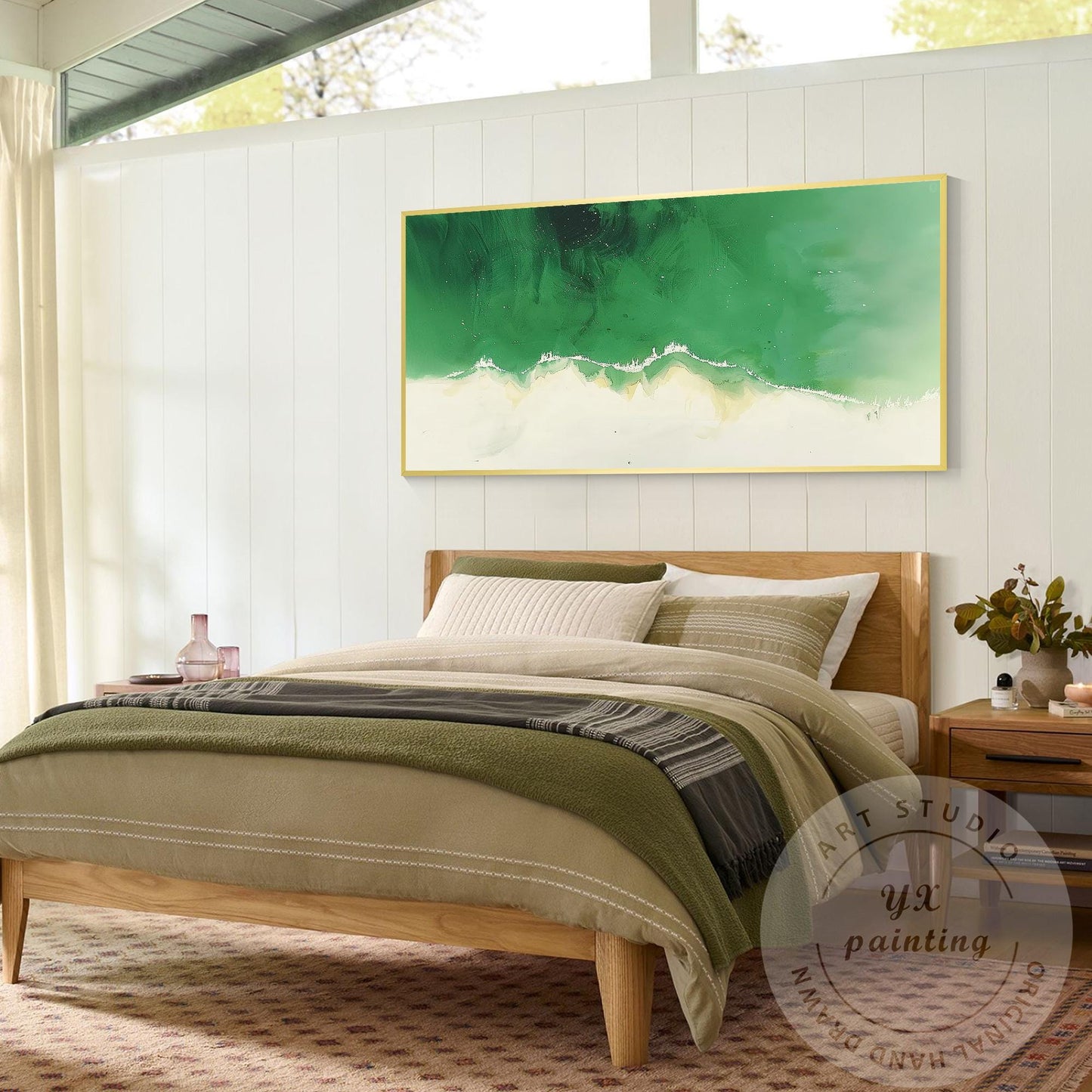Emerald Green Abstract Wave Painting, Modern Acrylic Canvas Art #4
