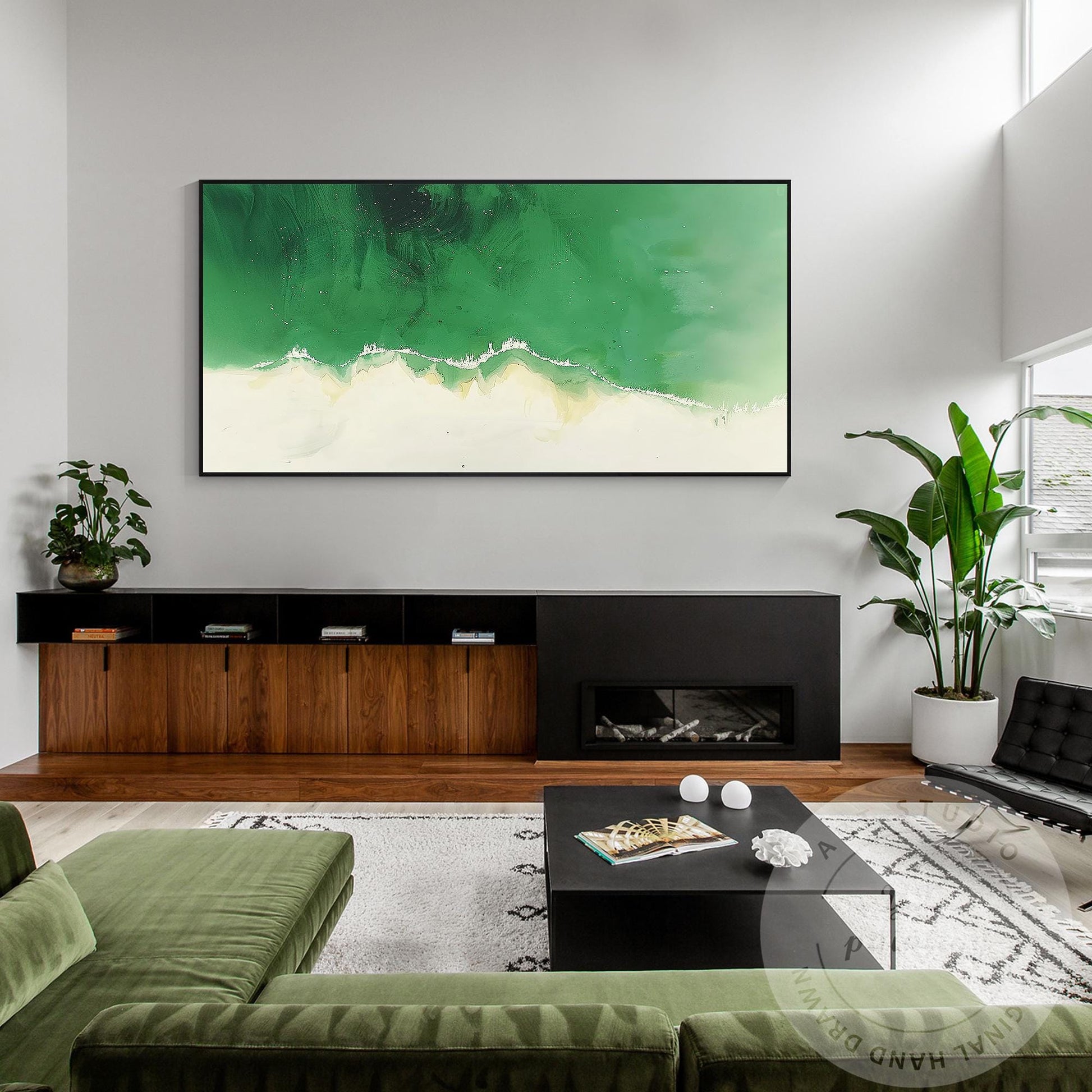 Emerald Green Abstract Wave Painting, Modern Acrylic Canvas Art #5