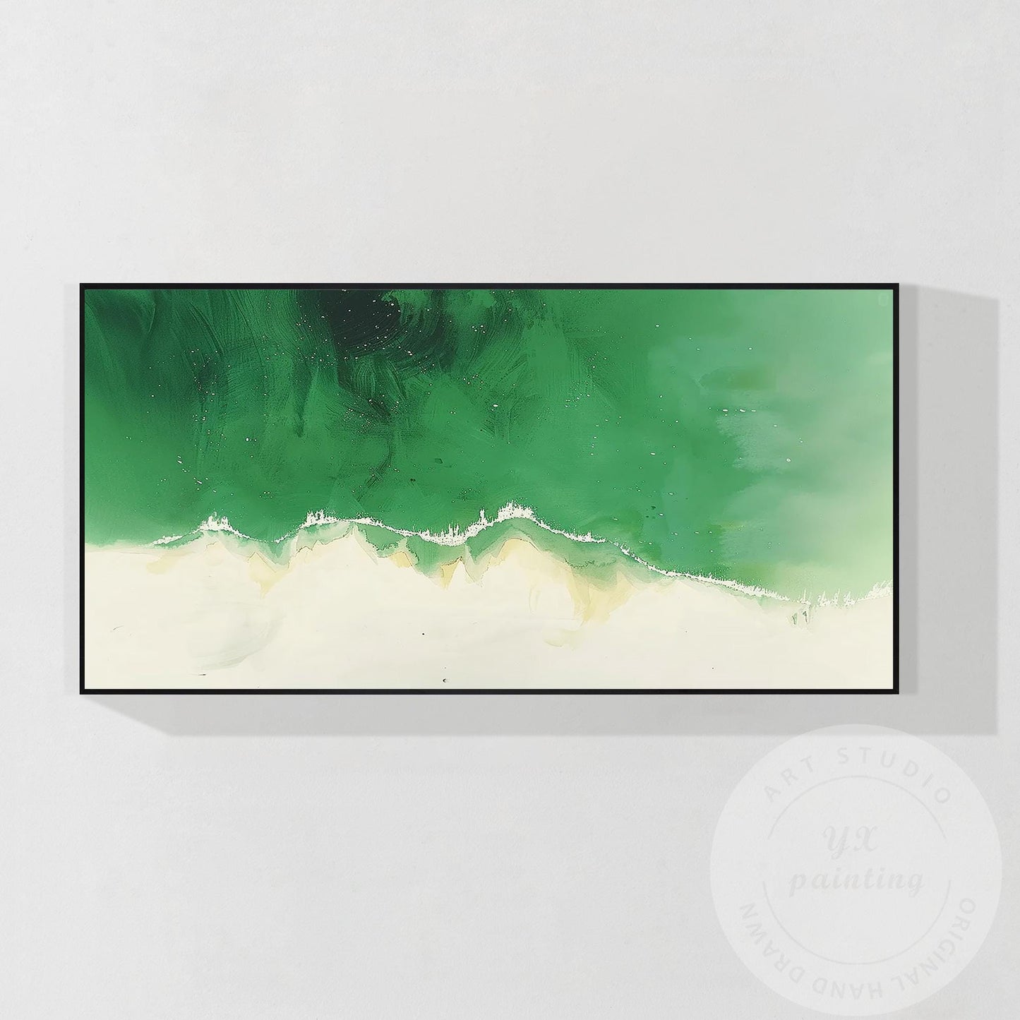 Emerald Green Abstract Wave Painting, Modern Acrylic Canvas Art #7