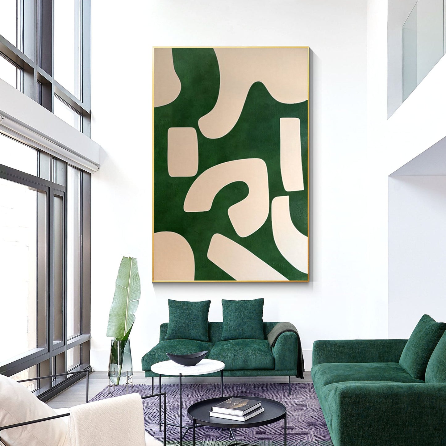 Emerald Green Beige Abstract Painting On Canvas, Minimalist Wall Art Vertical Or #2