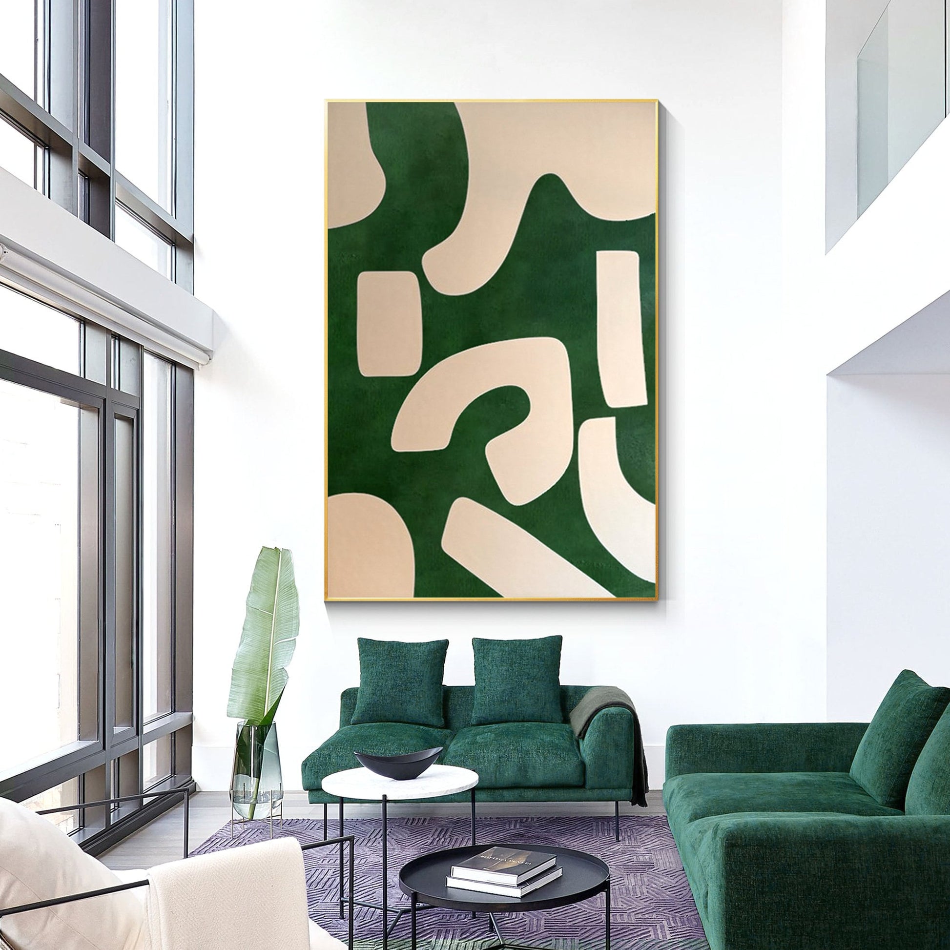 Emerald Green Beige Abstract Painting On Canvas, Minimalist Wall Art Vertical Or #2