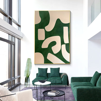 Emerald Green Beige Abstract Painting On Canvas, Minimalist Wall Art Vertical Or #2