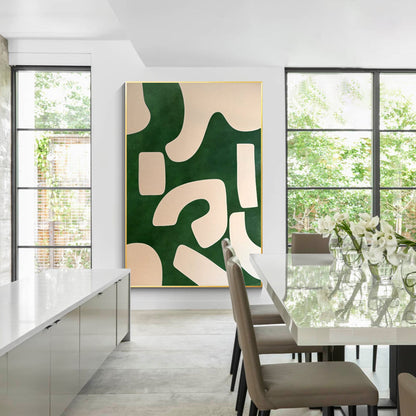 Emerald Green Beige Abstract Painting On Canvas, Minimalist Wall Art Vertical Or #3