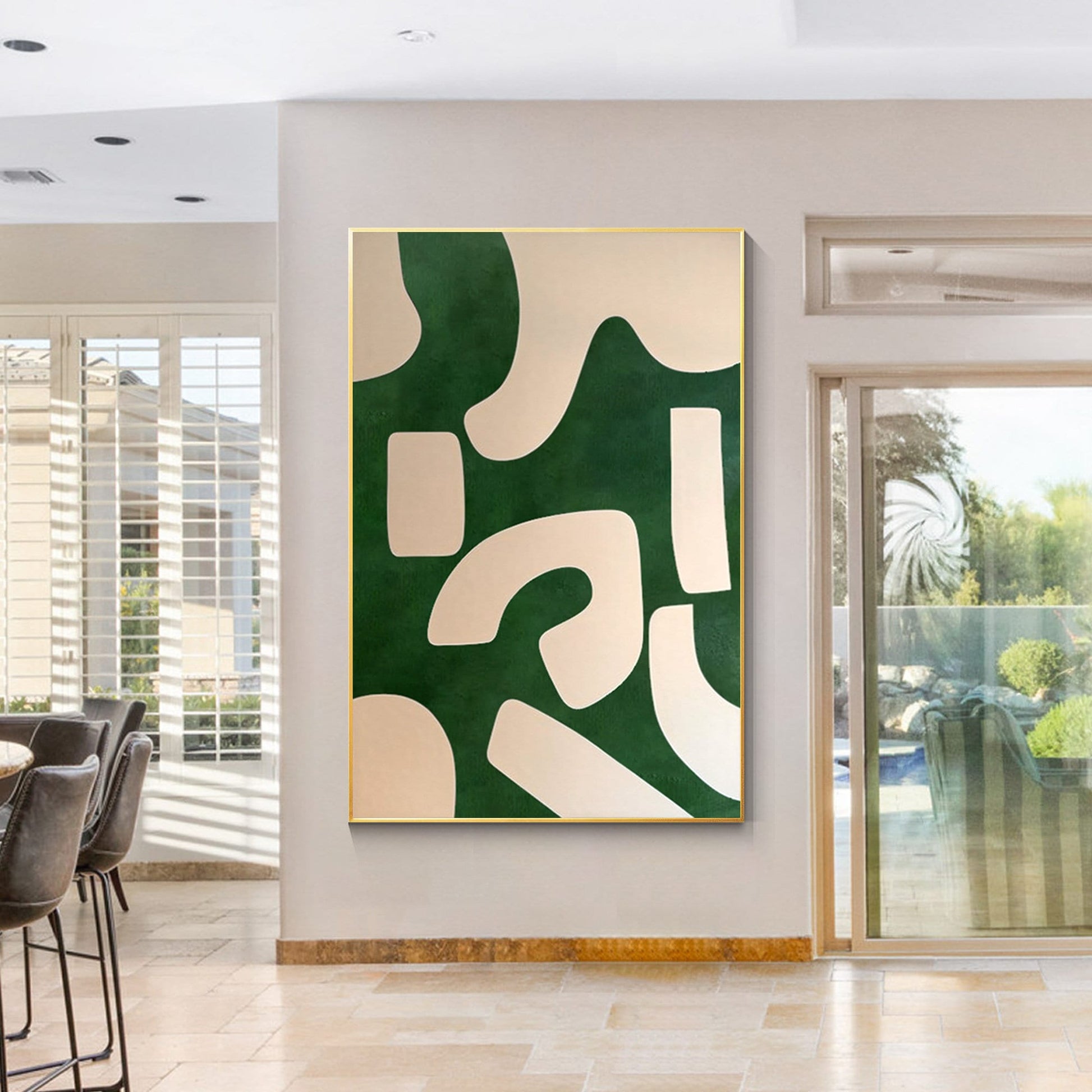 Emerald Green Beige Abstract Painting On Canvas, Minimalist Wall Art Vertical Or #4