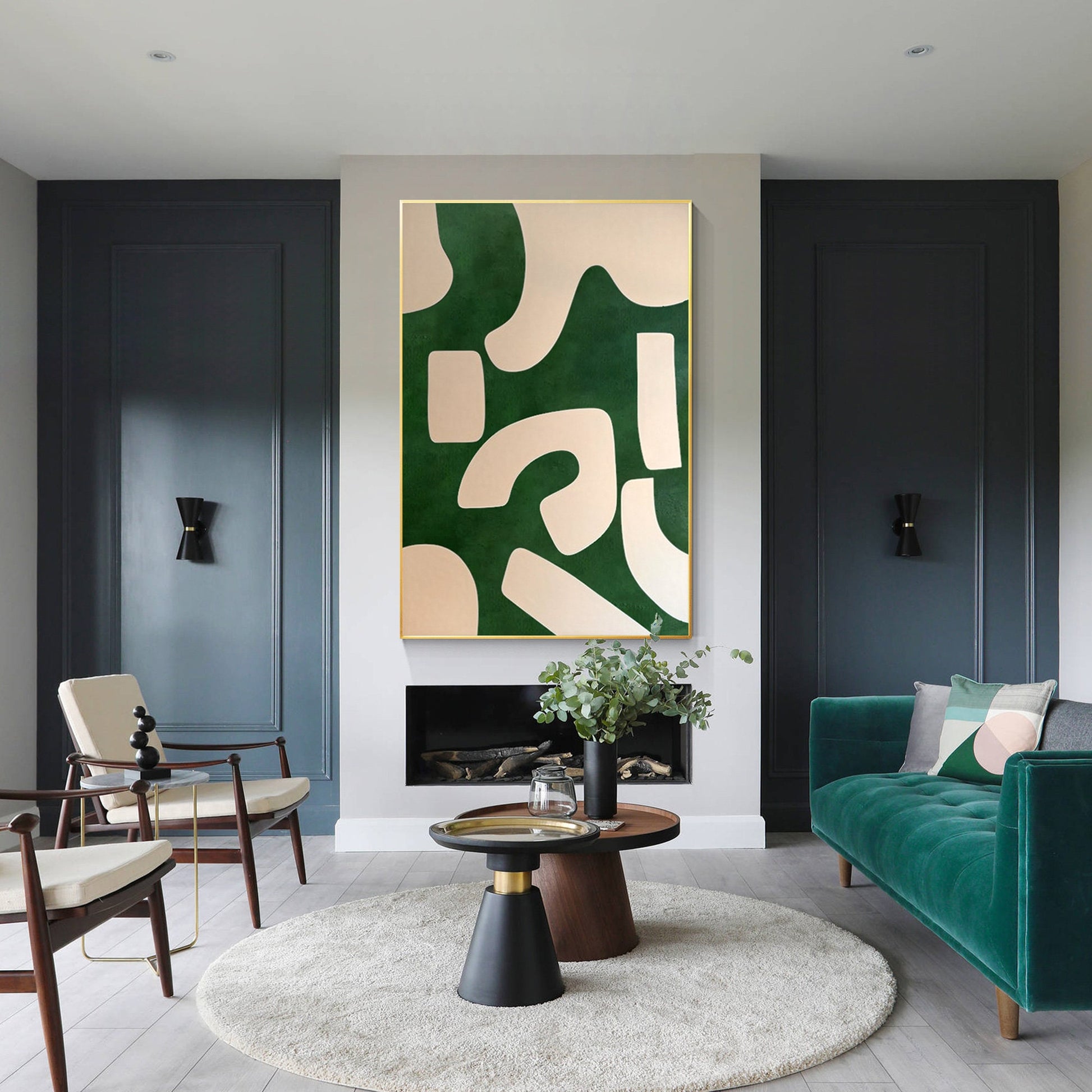 Emerald Green Beige Abstract Painting On Canvas, Minimalist Wall Art Vertical Or #5
