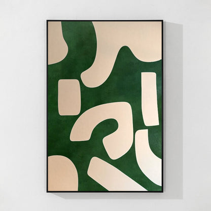 Emerald Green Beige Abstract Painting On Canvas, Minimalist Wall Art Vertical Or #9