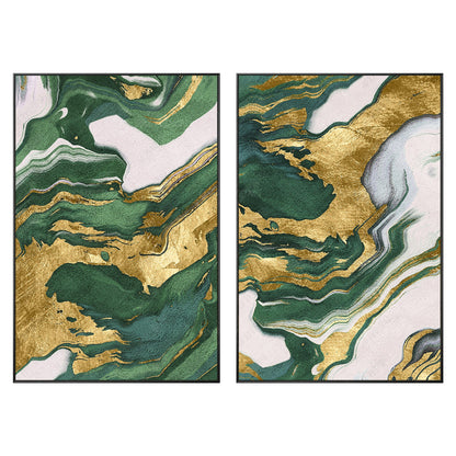Emerald Green Gold Foil Diptych Wall Art, Original Abstract Minimalist Painting  #11