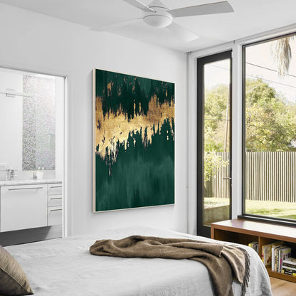 Emerald Green Gold Foil Painting: Large Abstract Canvas Wall Art #2
