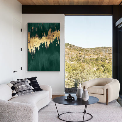 Emerald Green Gold Foil Painting: Large Abstract Canvas Wall Art #3