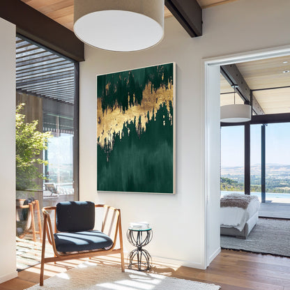 Emerald Green Gold Foil Painting: Large Abstract Canvas Wall Art #4