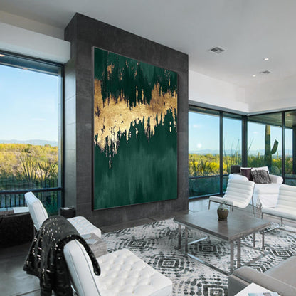 Emerald Green Gold Foil Painting: Large Abstract Canvas Wall Art #5