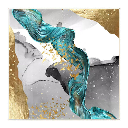 Emerald Green Gold Foil Ribbon Abstract Original Painting On Canvas, Livingroom  #7