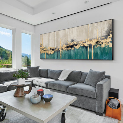 Emerald Green Gold Leaf Abstract Original Painting on Canvas, Livingroom Bedroom #3