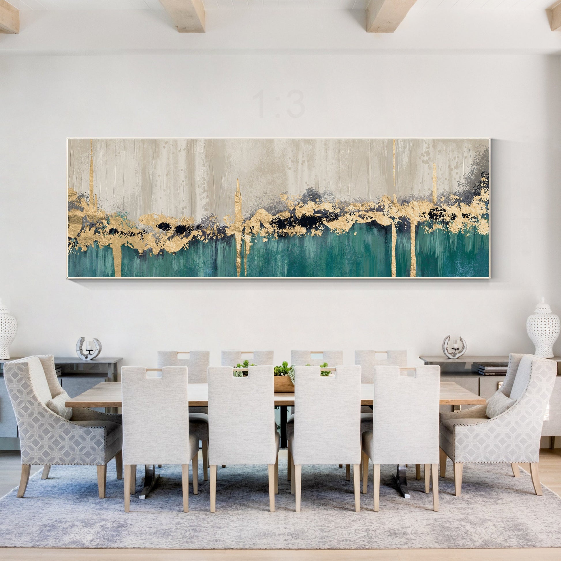 Emerald Green Gold Leaf Abstract Original Painting on Canvas, Livingroom Bedroom #4