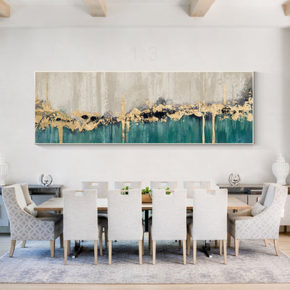 Emerald Green Gold Leaf Abstract Original Painting on Canvas, Livingroom Bedroom #4