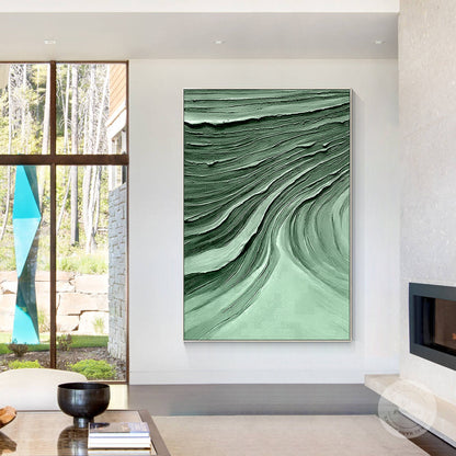 Emerald Green Textured Abstract Painting: Modern Nordic Wall Art #2