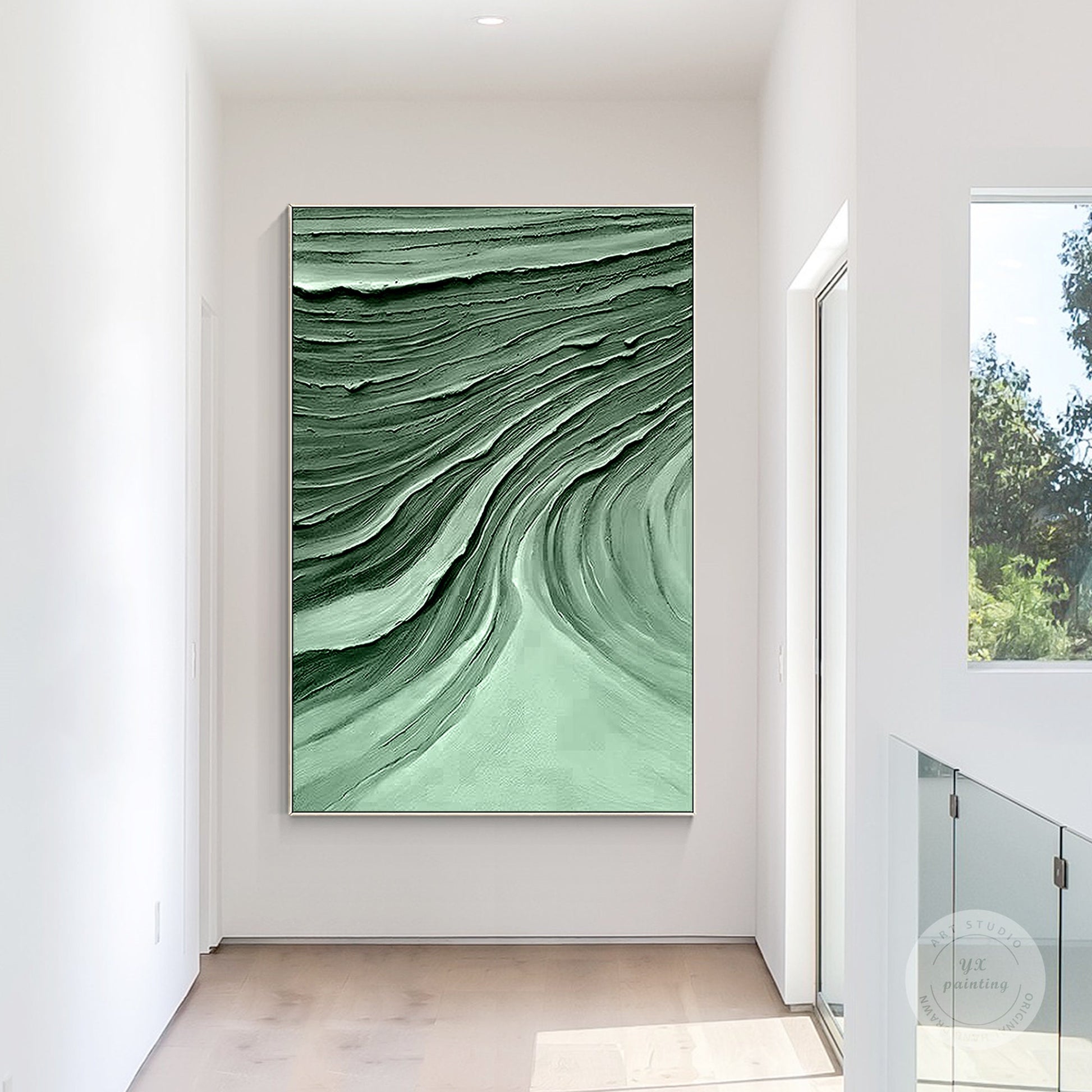Emerald Green Textured Abstract Painting: Modern Nordic Wall Art #4