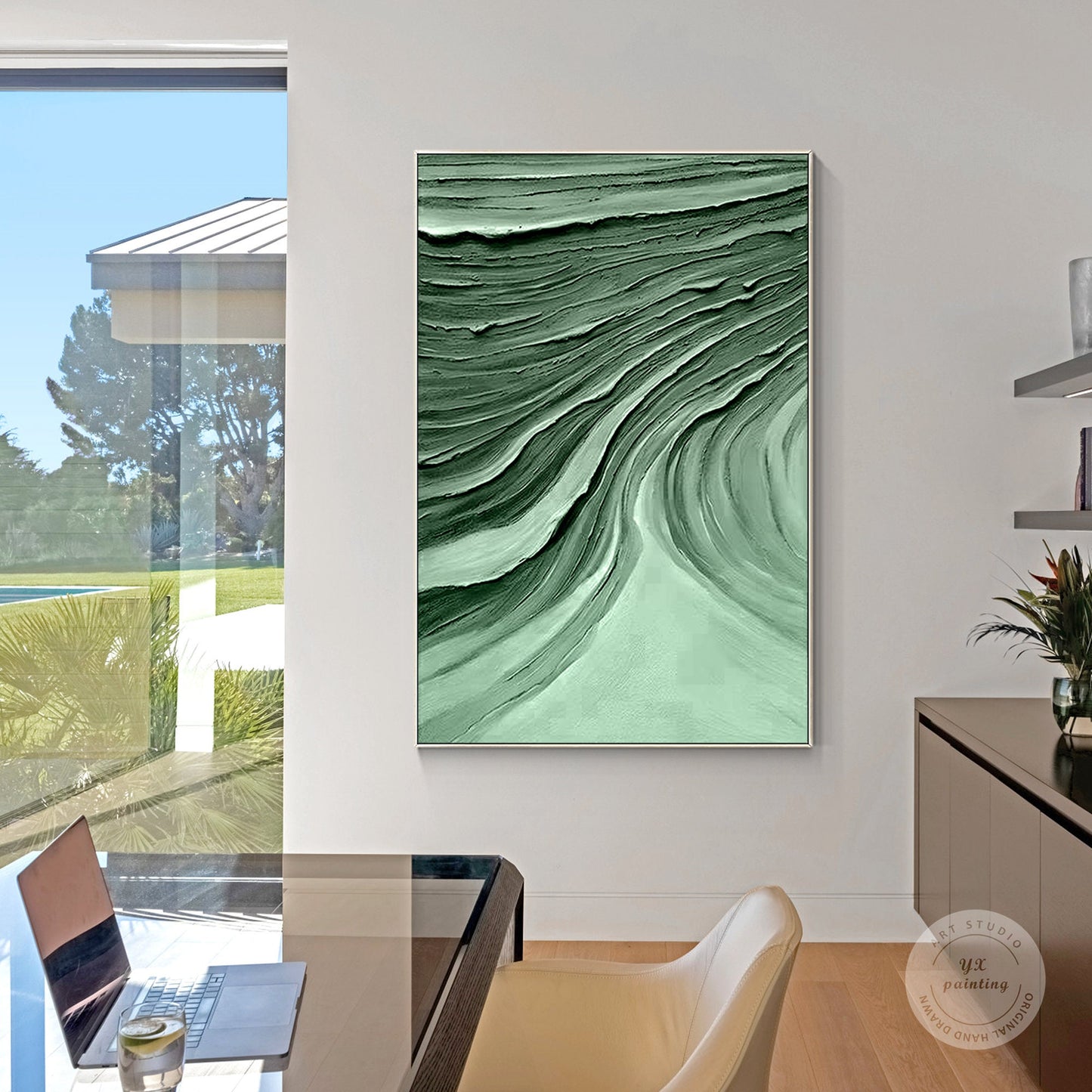 Emerald Green Textured Abstract Painting: Modern Nordic Wall Art #5