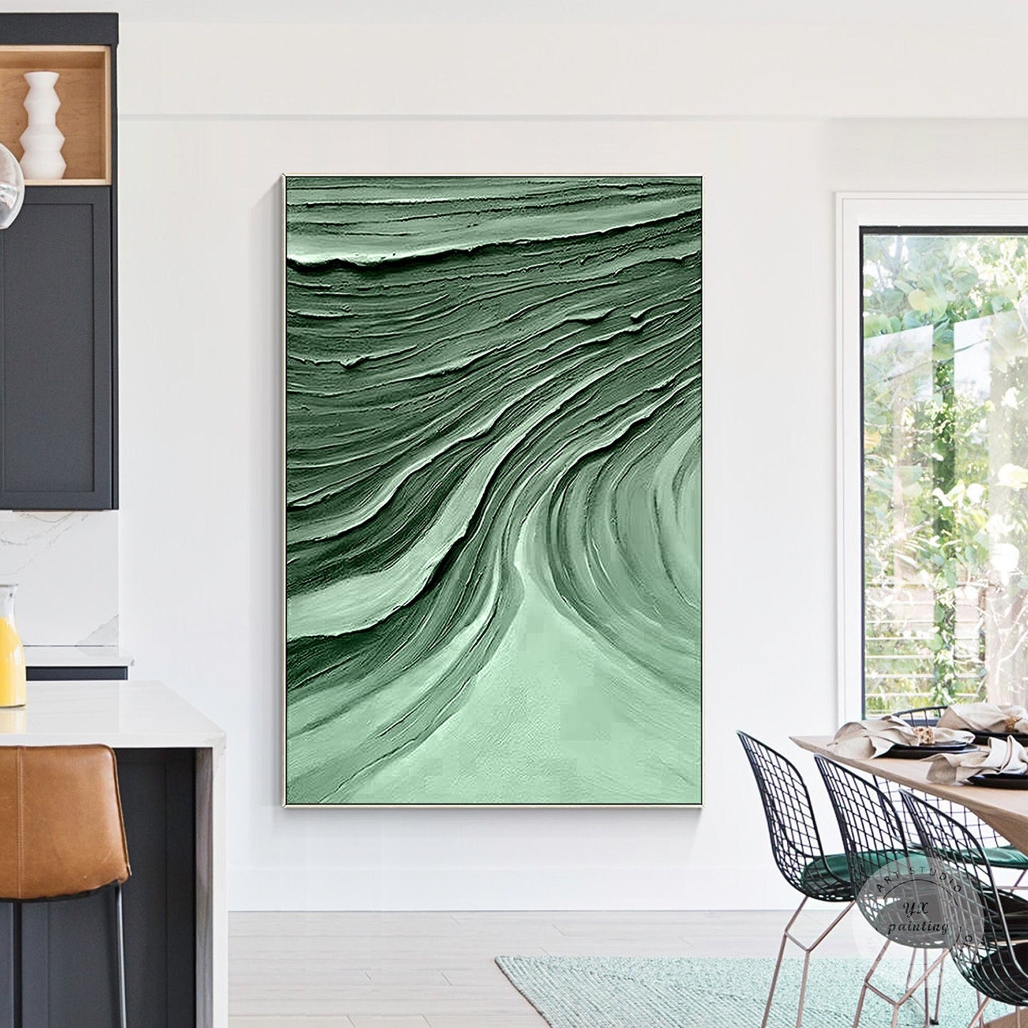 Emerald Green Textured Abstract Painting: Modern Nordic Wall Art #1