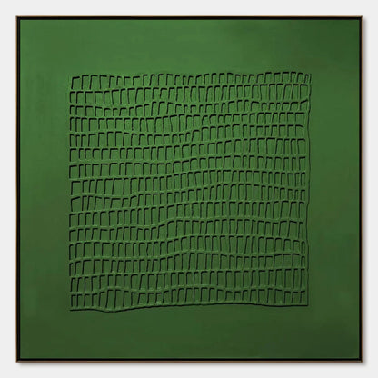 EMERALD GRID: Minimalist Textured Abstract Oil Painting | hanging in EMERALD GRID: Minimalist Textured Abstract Oil Painting featuring layered textured brushwork in refined tones; minimalist compos...