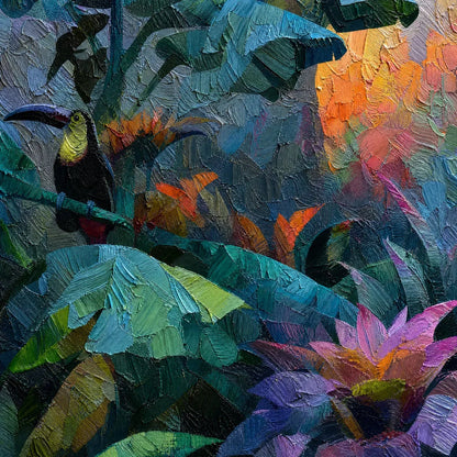 EMERALD HIDEAWAY Impasto Jungle Painting | square 20x20 inch format, hand-painted canvas edge