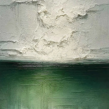 EMERALD HORIZON: Heavily Textured Wabi Sabi Abstract Seascape Painting | rectangular format, hand-painted canvas edge