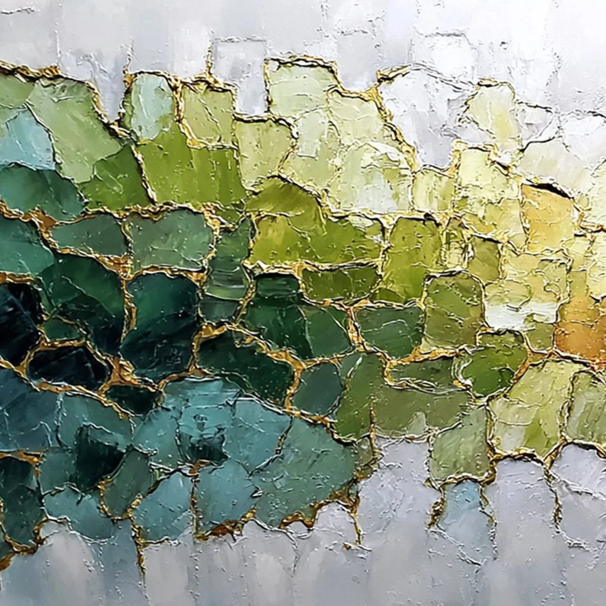 EMERALD HORIZON: Large Textured Abstract Landscape Painting with Gold Accents | rectangular format, hand-painted canvas edge