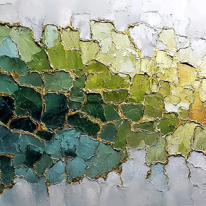 EMERALD HORIZON: Large Textured Abstract Landscape Painting with Gold Accents | rectangular format, hand-painted canvas edge