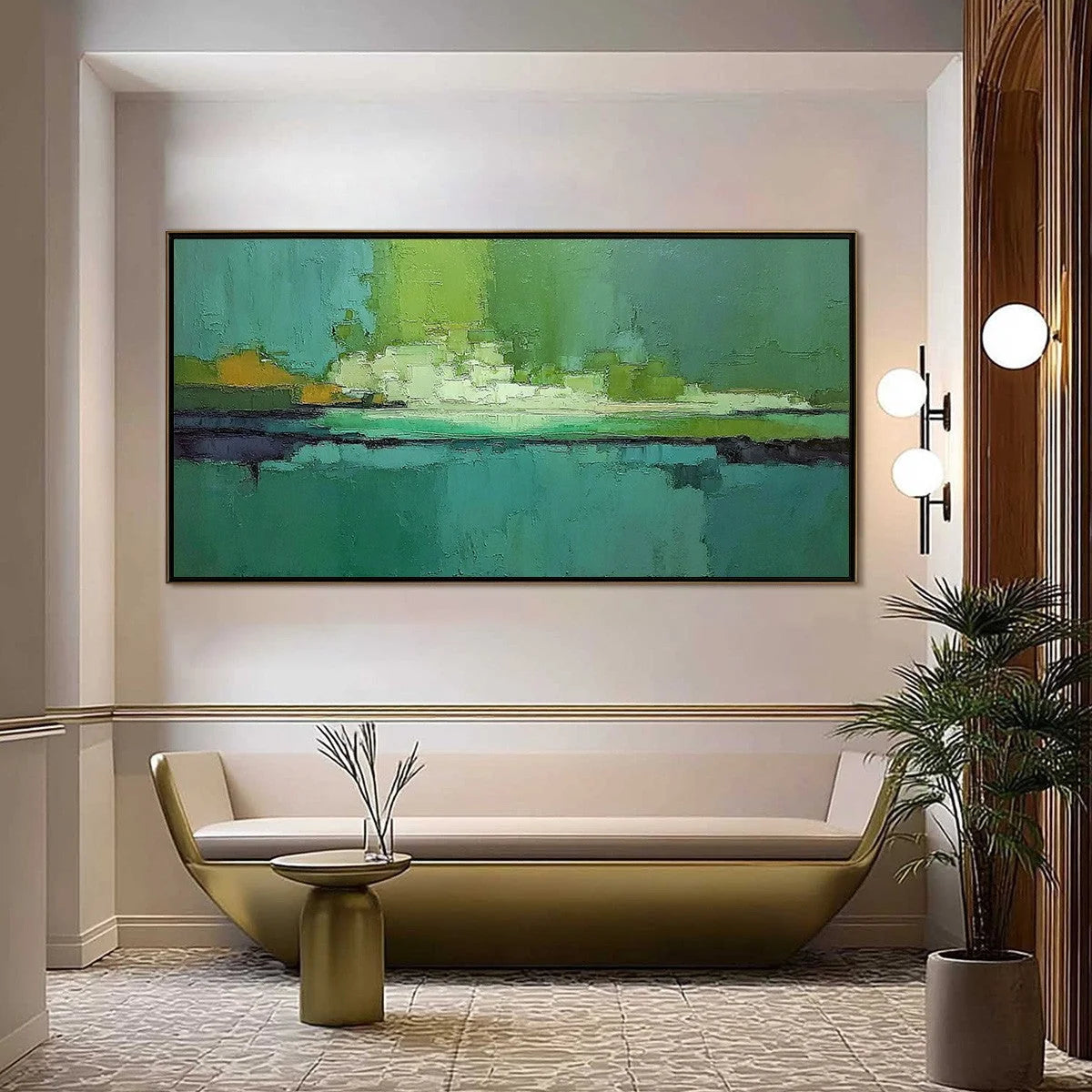 EMERALD HORIZON: Large Textured Abstract Seascape Oil Painting | Abstract closeup, raised brushwork detail